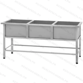 ванна моечная вмсн 630/3 «norma inox» 3 м/о 530х530х350 (полка 3 отв. борт; ножка проф. тр. 40х40)