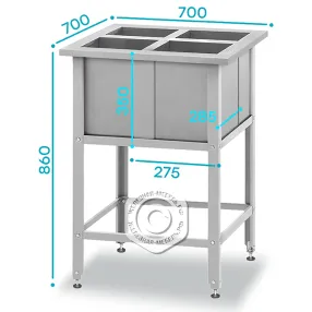 ванна моечная для обработки яиц вмсн 700х700х860 «norma ral», 4 м/о (ножка угл.)