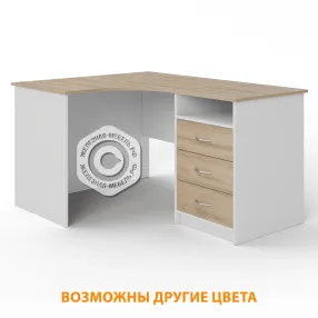 стол рабочий угловой с тумбой су-1 левый (корпус лдсп белый, столешница лдсп дуб сонома)