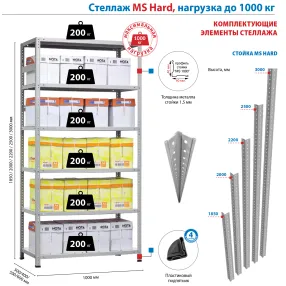 стеллаж ms hard 1850х1000х600 (4 полки)