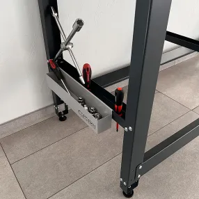 верстак small с деревянной столешницей и траверсами для хранения мотоколёс