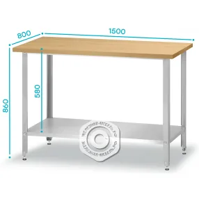 стол кондитерский спрн 860х1500х800 «norma inox» бук/40 (полка сплошная, ножка угловая)