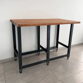 верстак standart со столешницей из массива и траверсами для хранения колёс